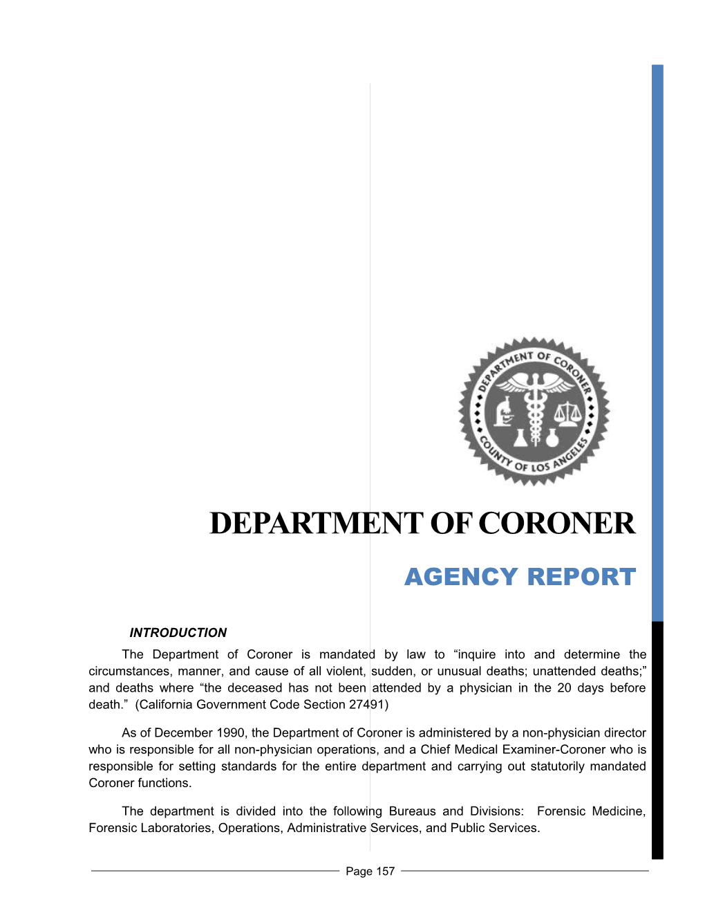 DEPARTMENT of Coroner REPORT
