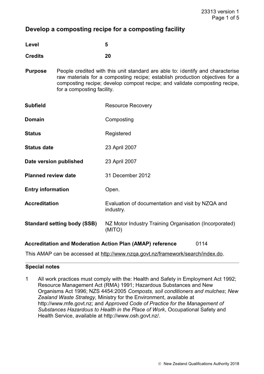 23313 Develop a Composting Recipe for a Composting Facility