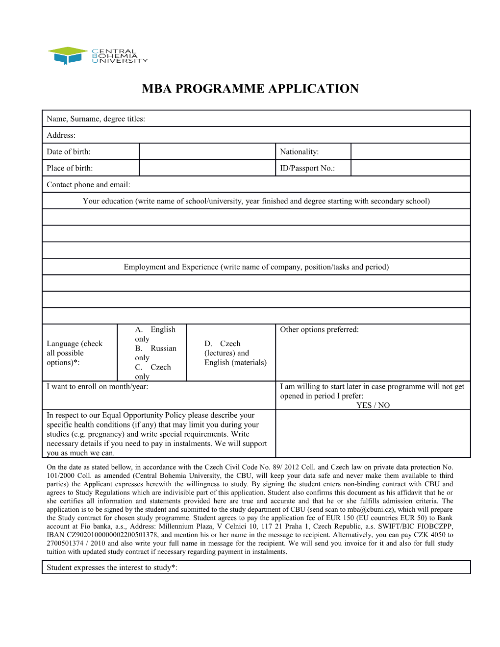 Mba Programme Application
