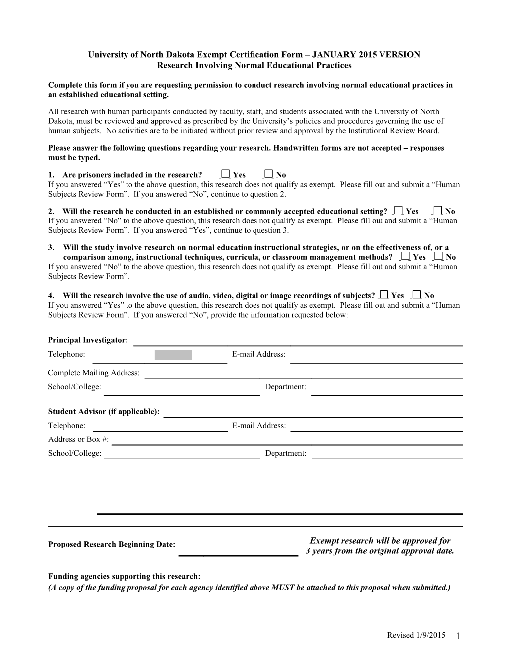 University of North Dakota Exempt Certification Form