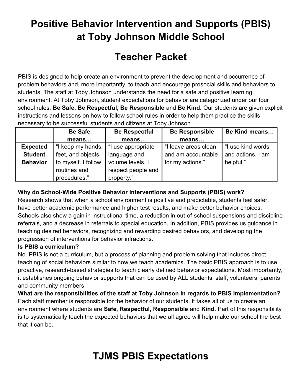 Positive Behavior Intervention and Supports (PBIS)