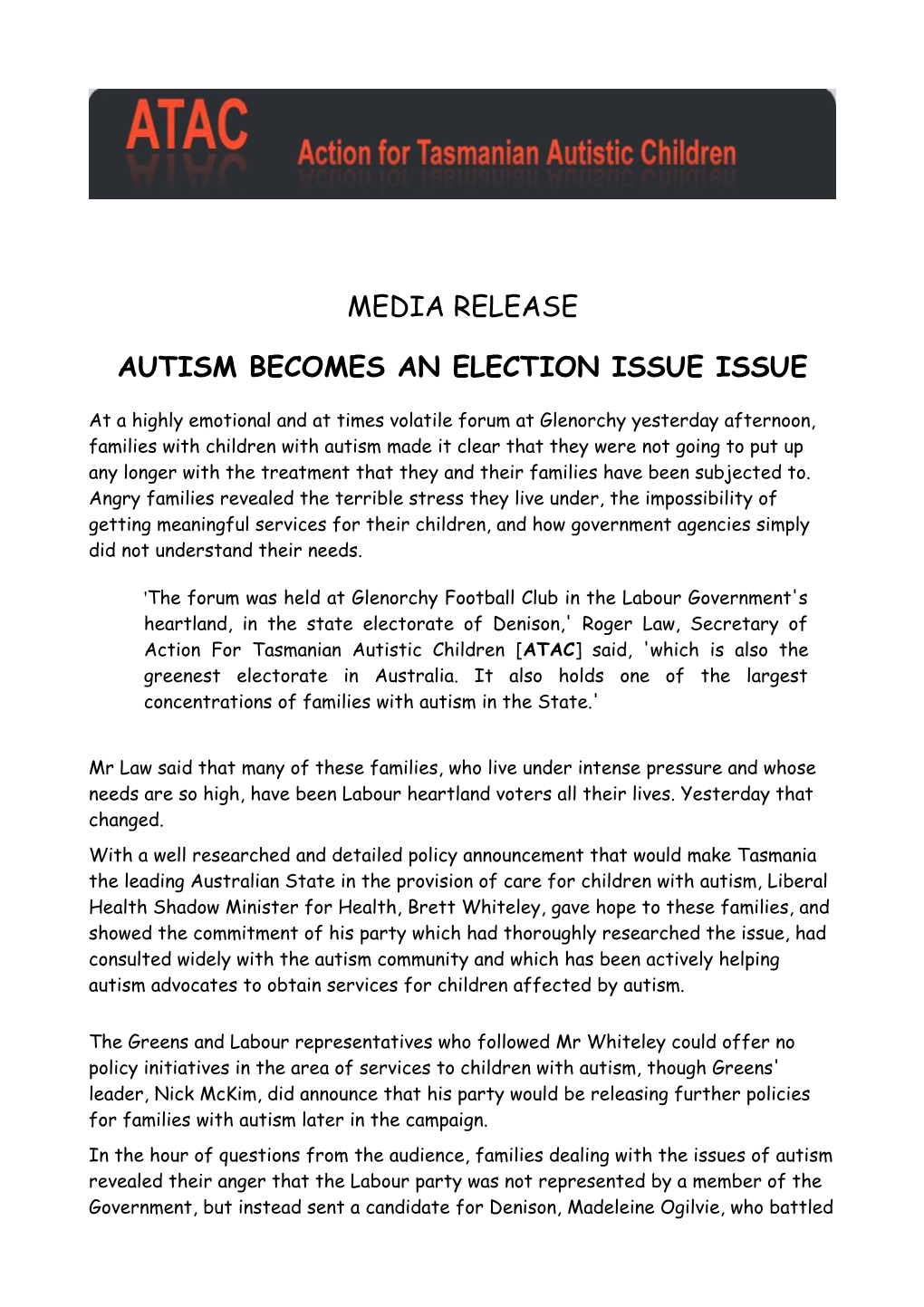 Autism Becomes an Election Issue Issue