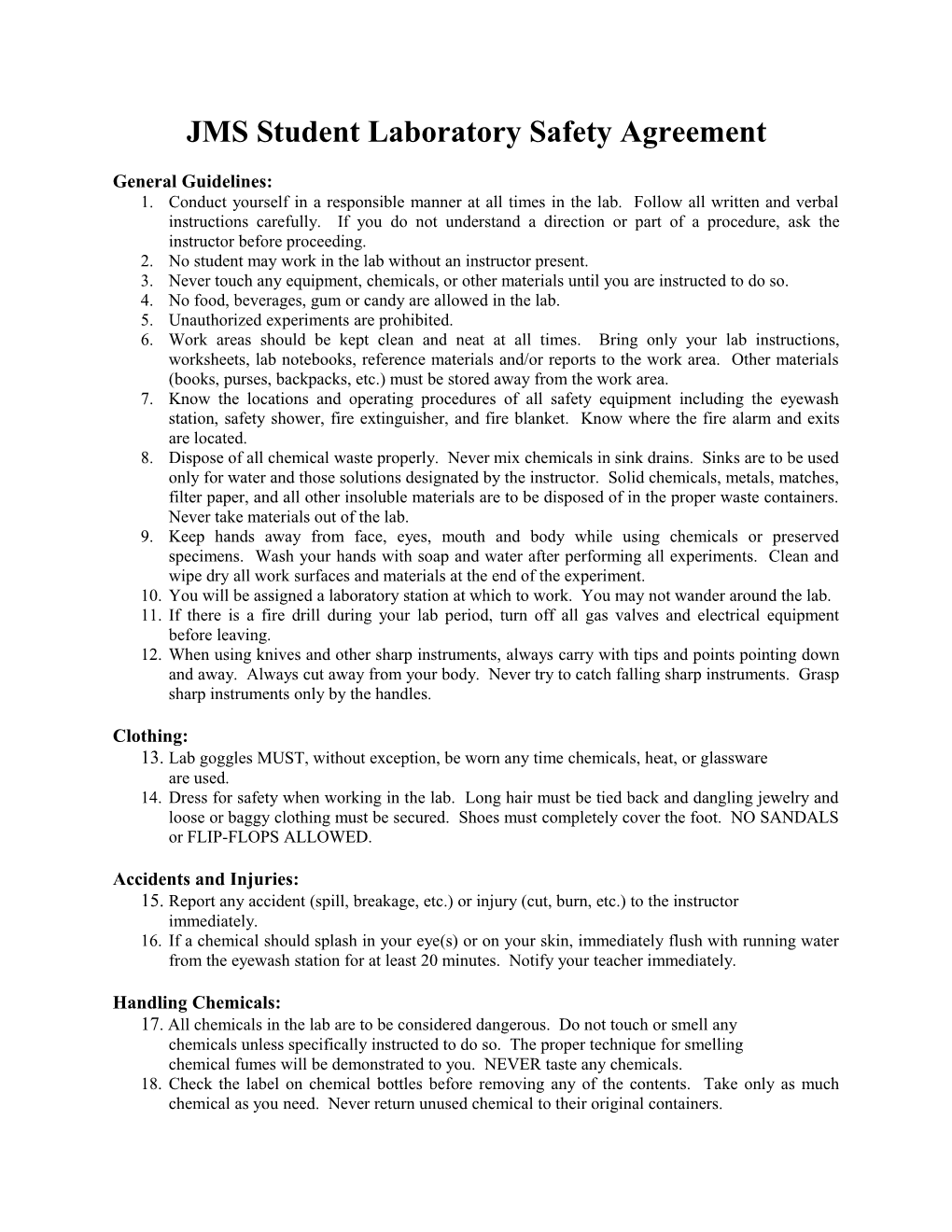 Student Laboratory Safety Agreement