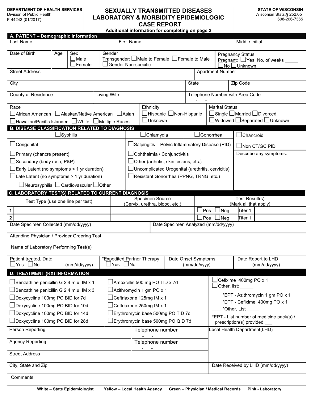 Sexually Transmitted Diseases Laboratory & Morbidity Epidemiologic Case Report, F-44243