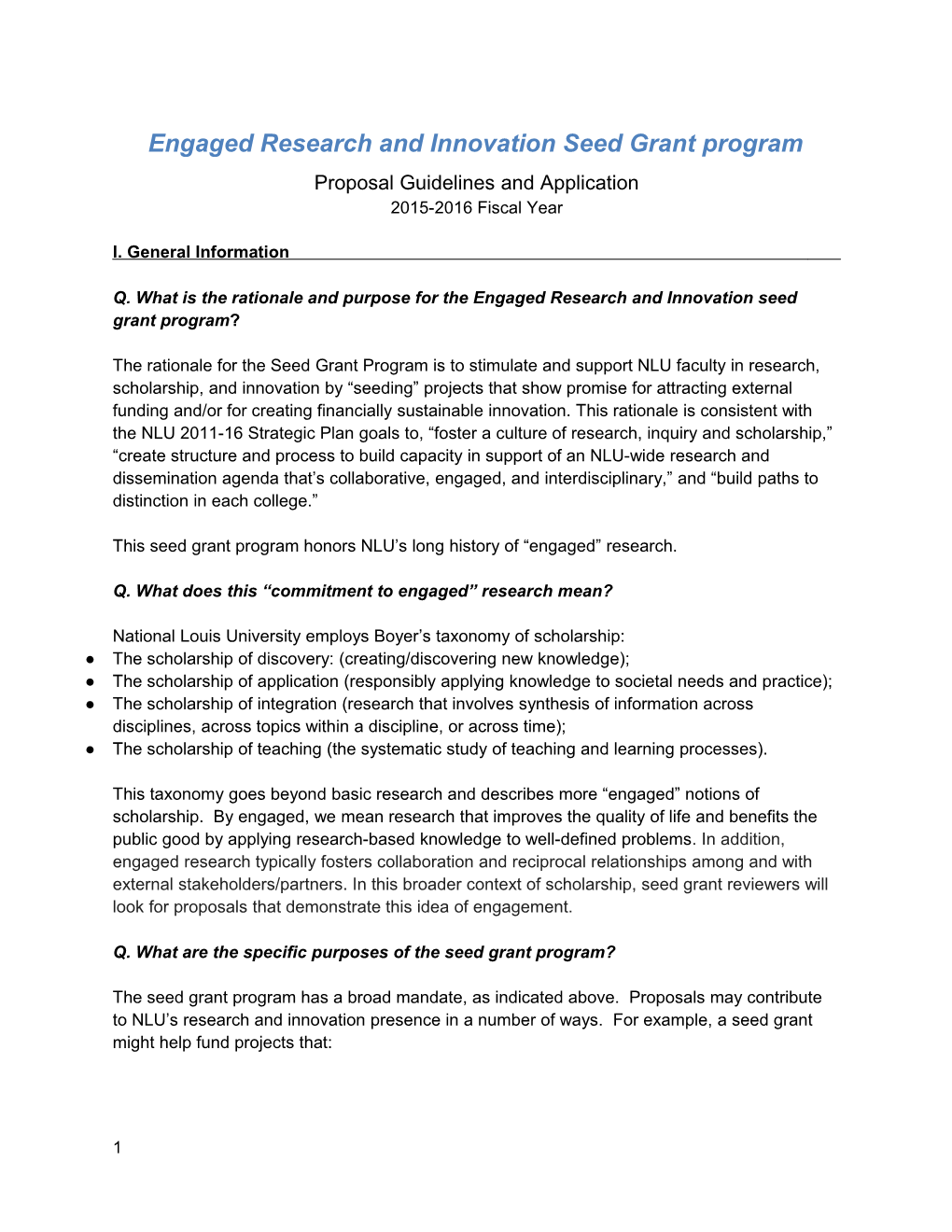 Engaged Research and Innovation Seed Grant Program