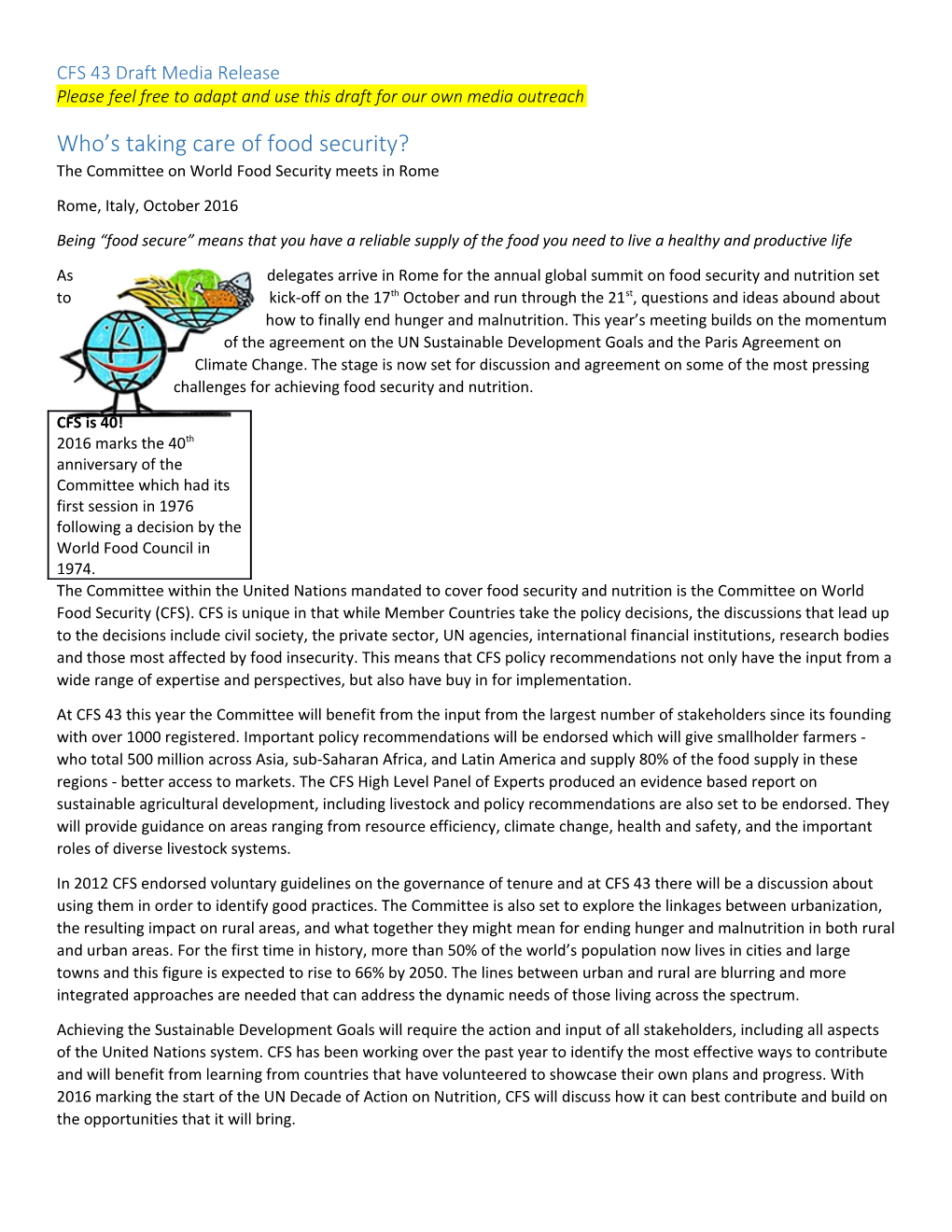 CFS 43 Draft Media Release