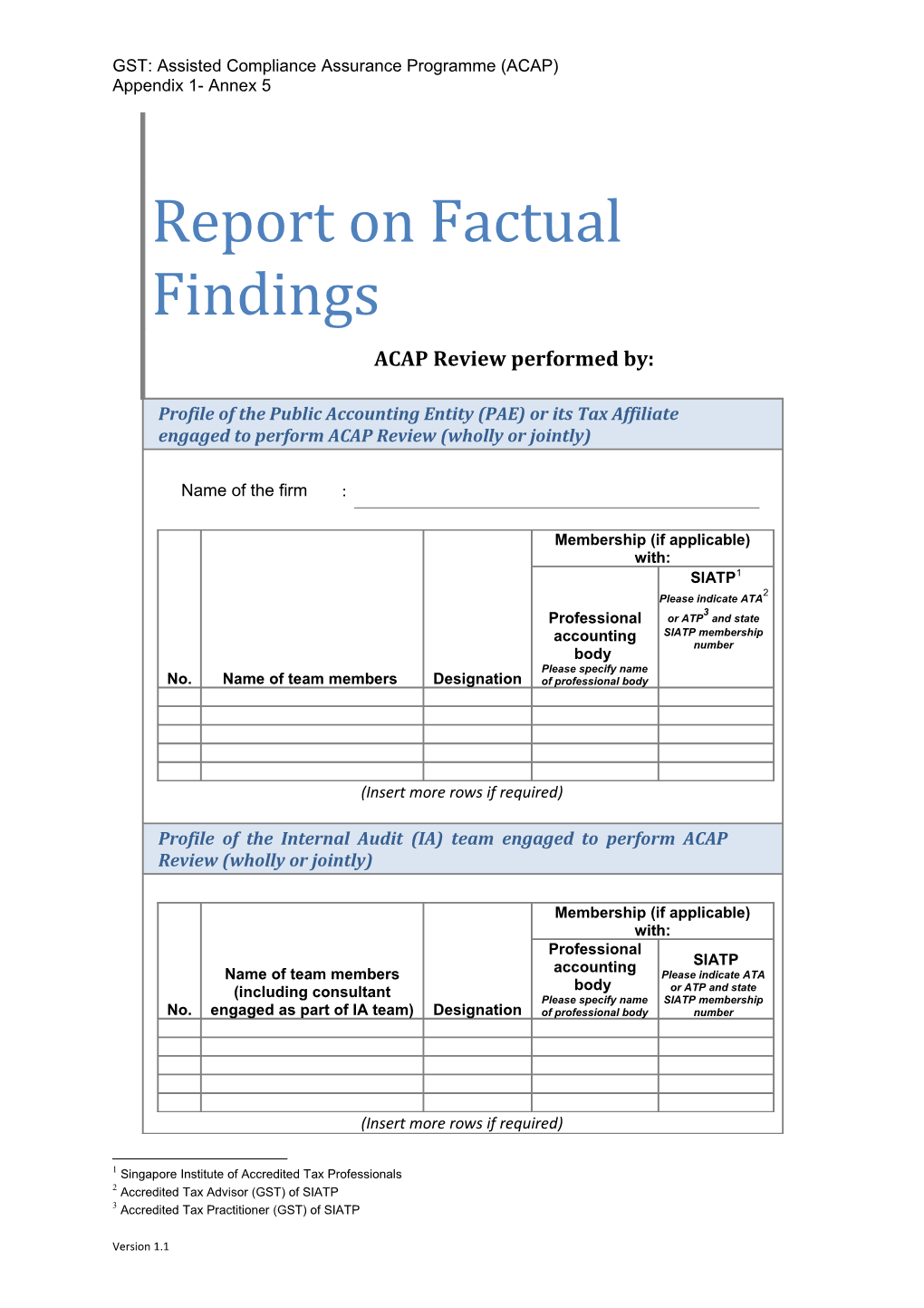 Report on Factual Findings