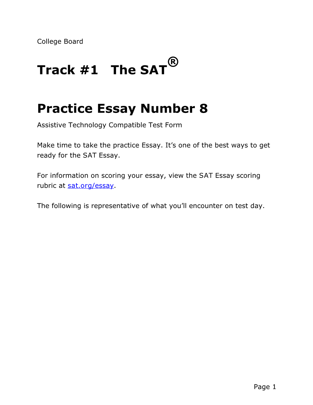 SAT Practice Test 8 Essay for Assistive Technology SAT Suite of Assessments the College Board