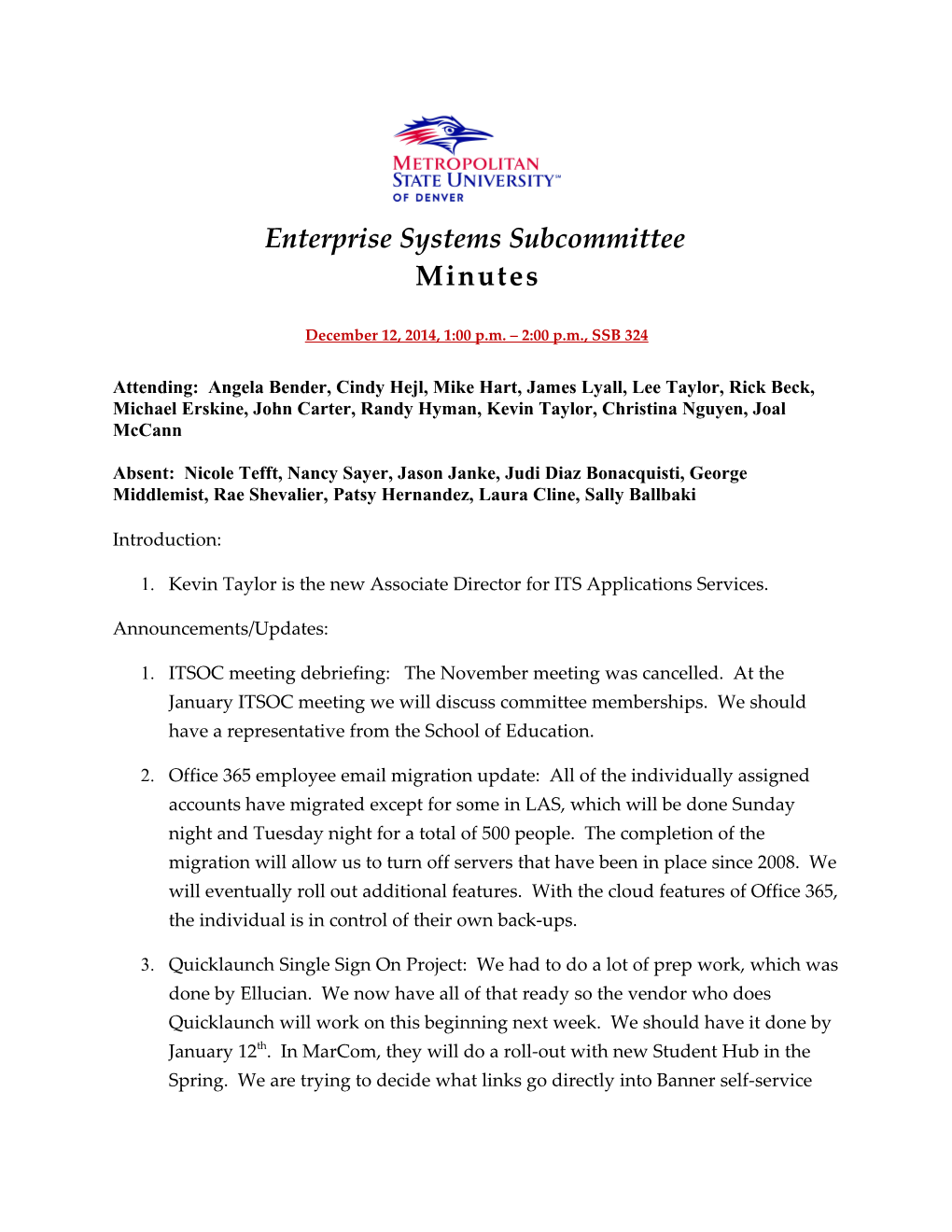 Enterprise Systems Subcommittee