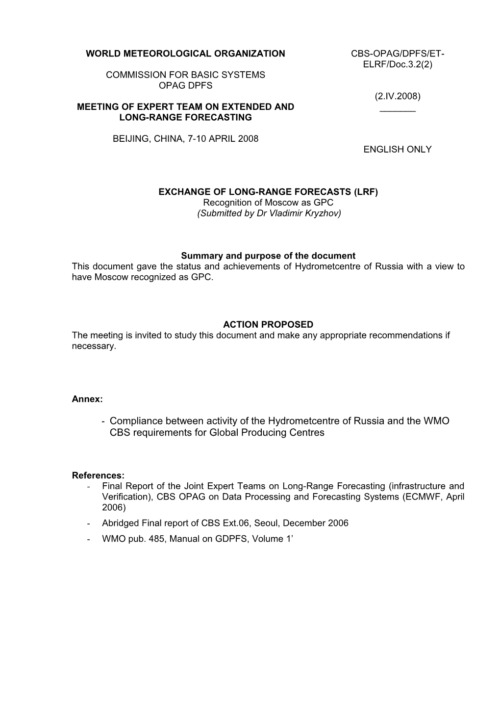 Exchange of Long-Range Forecasts (Lrf)