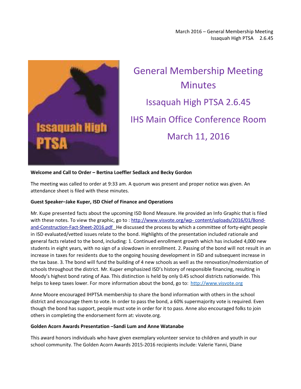 March 2016 General Membership Meeting