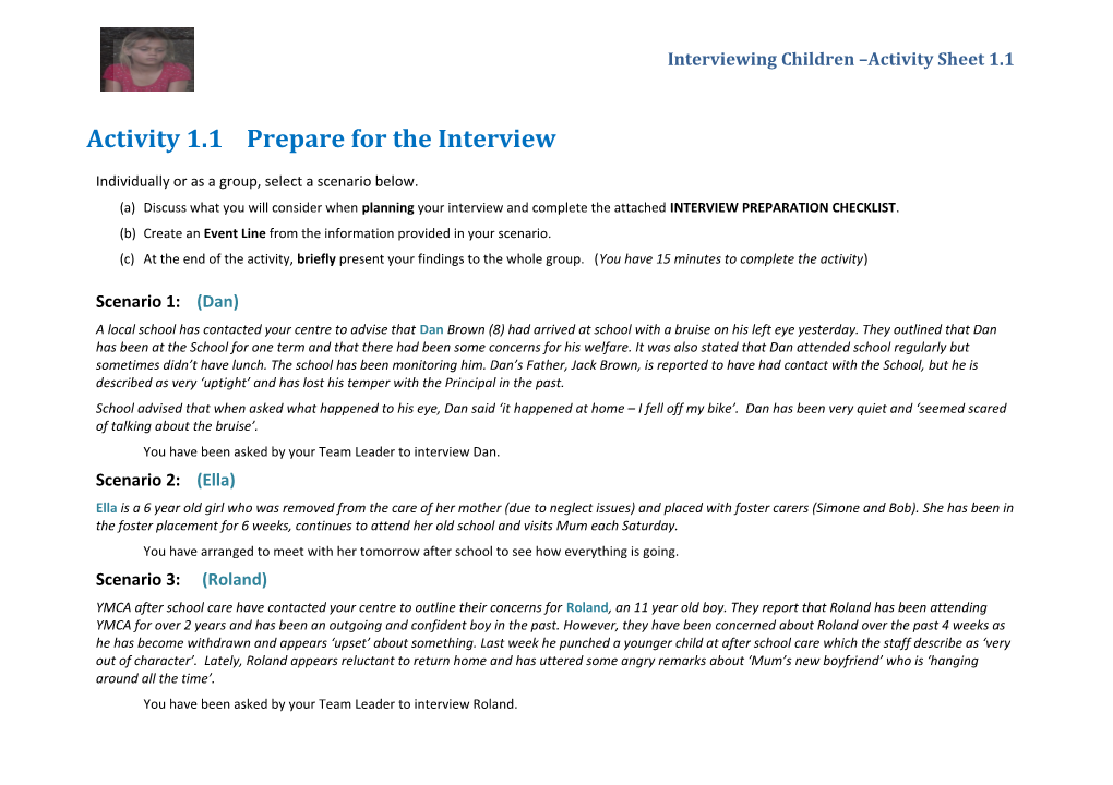Activity 1.1 Prepare for the Interview
