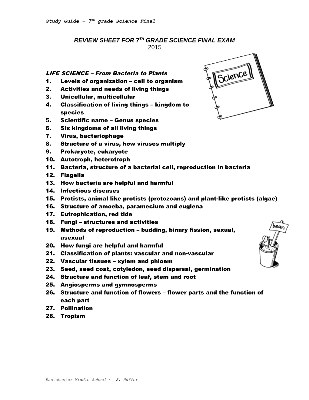 Review Sheet for 7Th Grade Science Final Exam