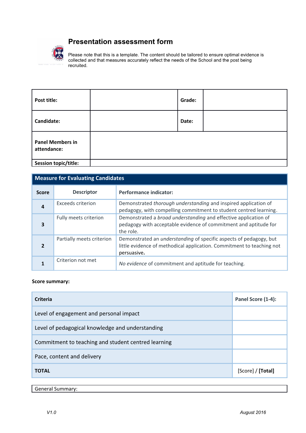 Mock Lecture - Audience Feedback Form