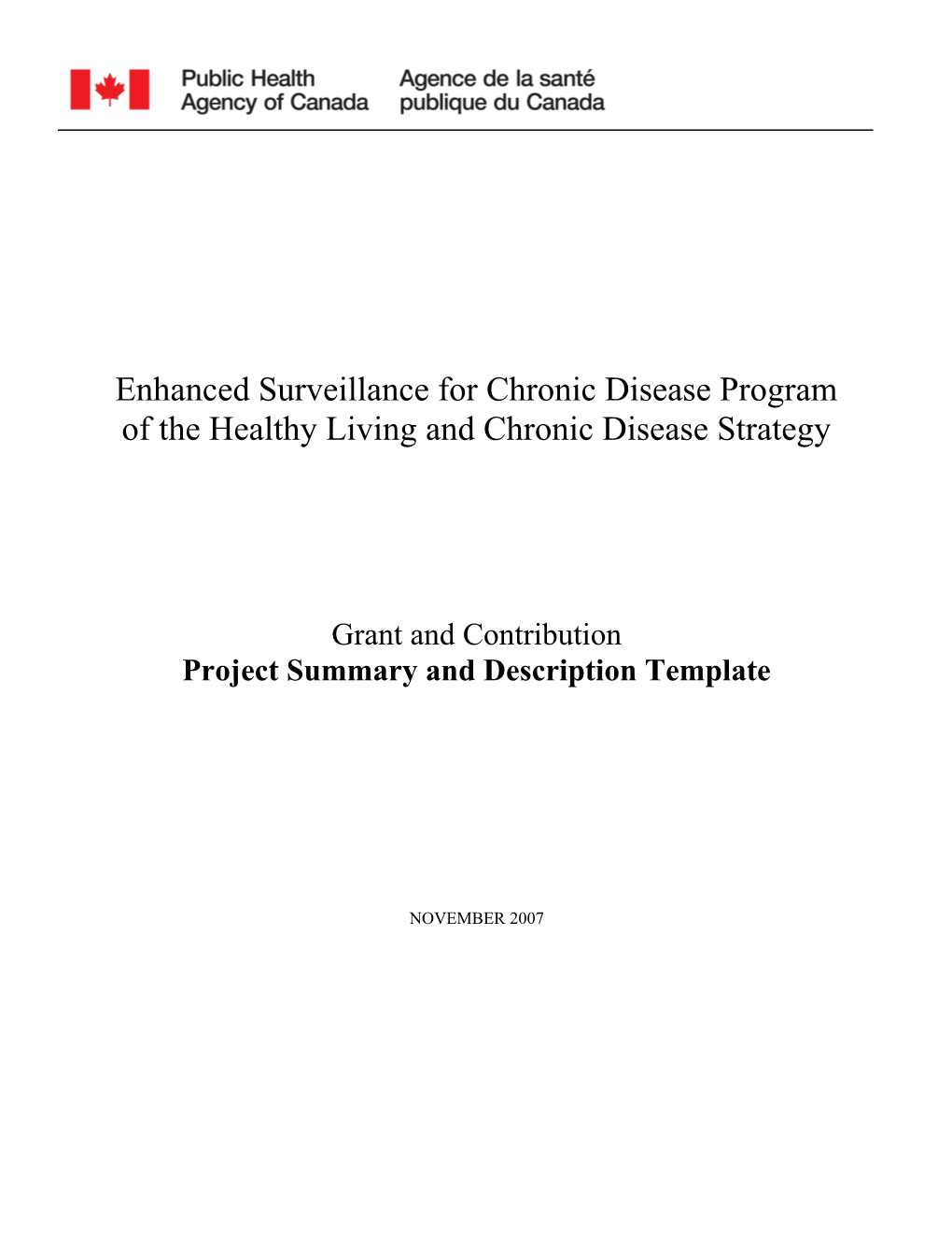 Enhanced Surveillance for Chronic Disease Program of the Healthy Living and Chronic Disease