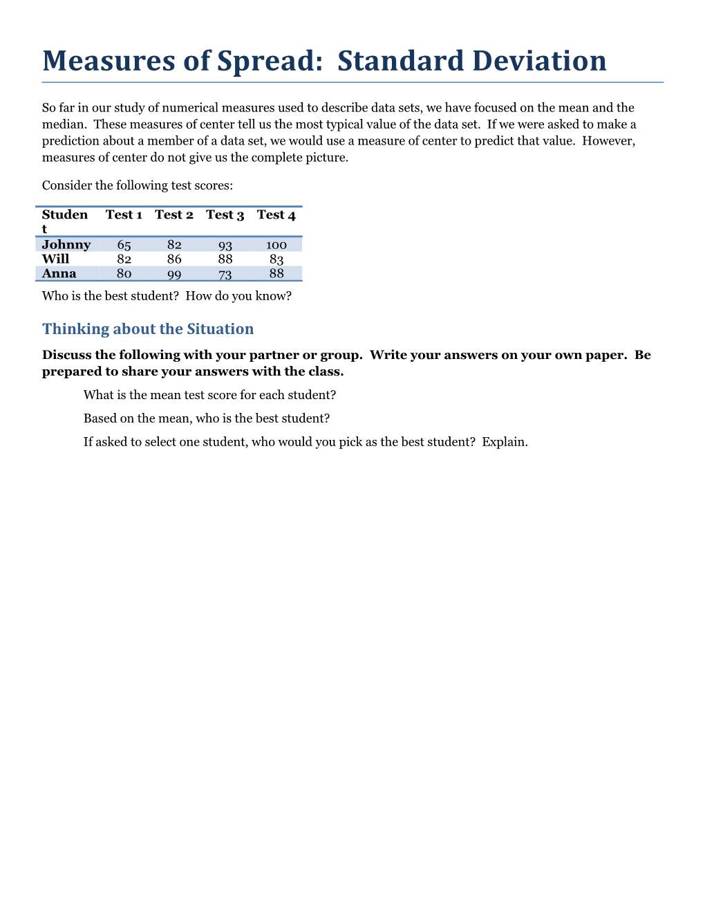 Measures of Spread: Standard Deviation