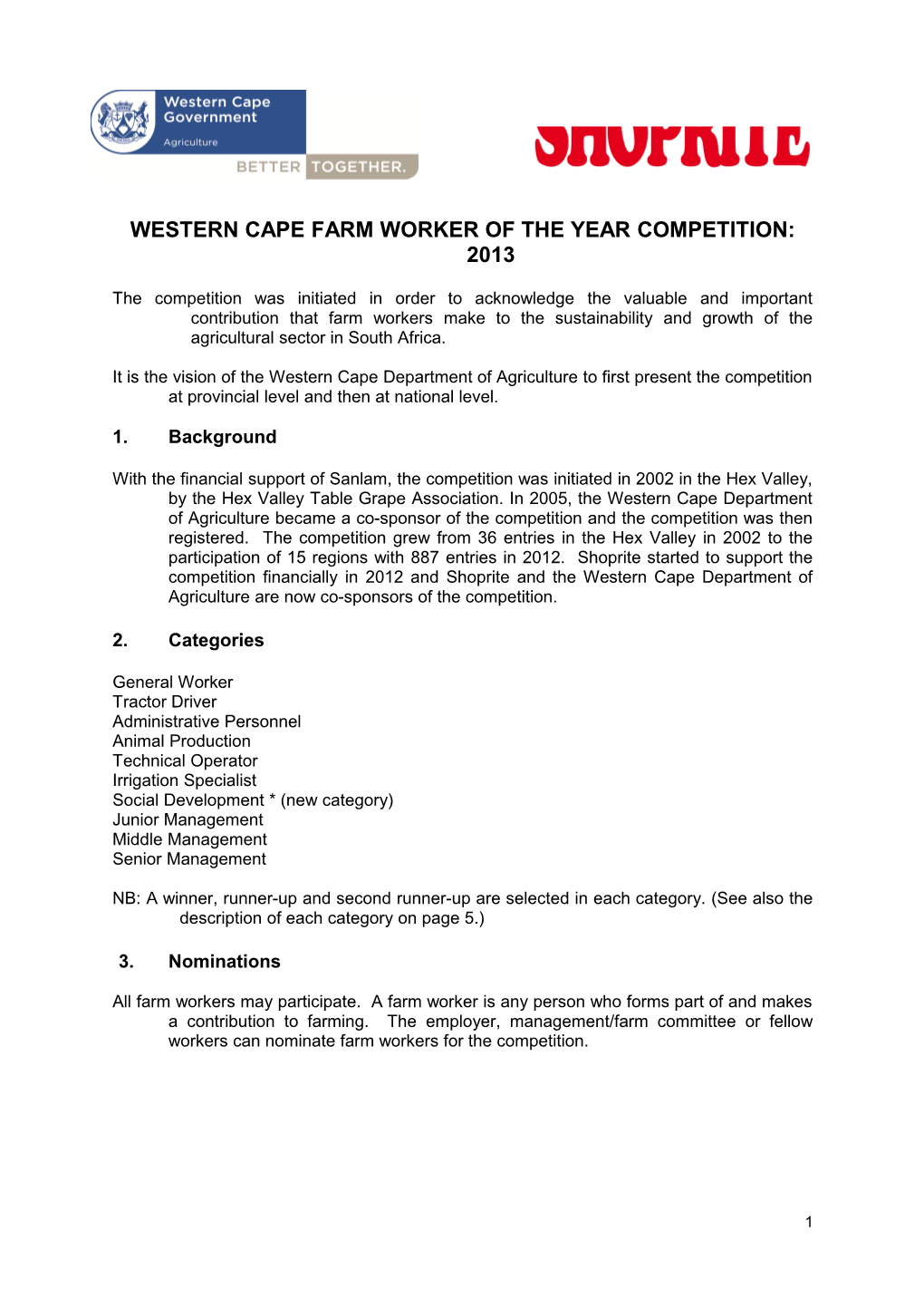 Western Capefarm Workerof Theyearcompetition: 2013