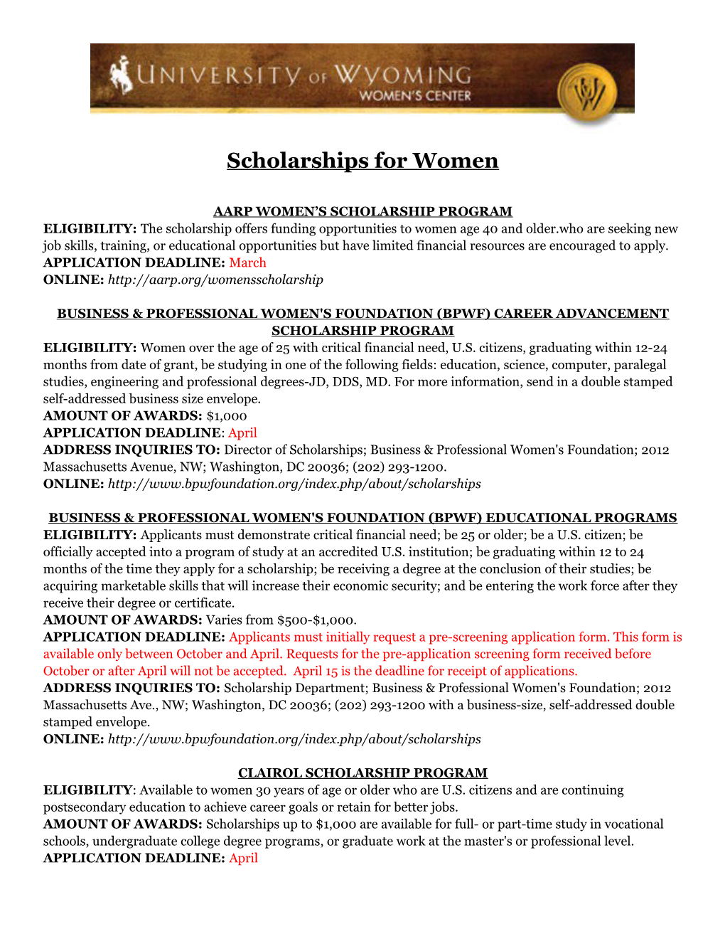 Aarp Women S Scholarship Program
