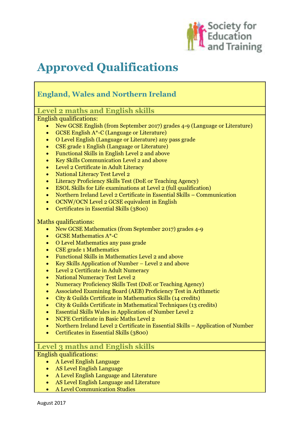 Approved Qualifications