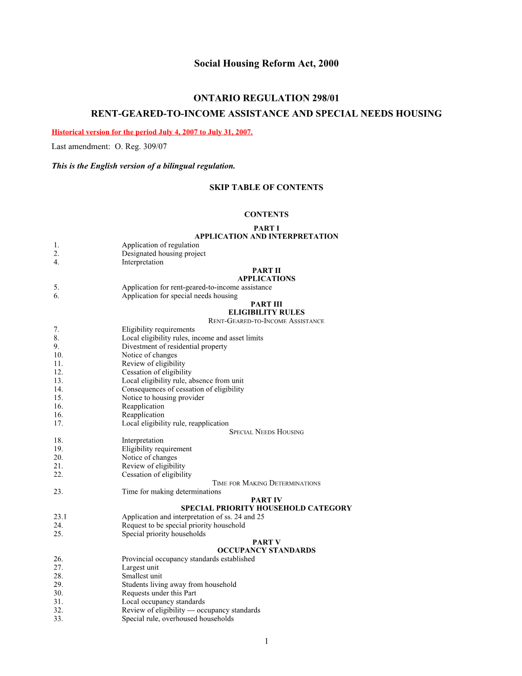 Housing Services Act, 2011 - O. Reg. 298/01