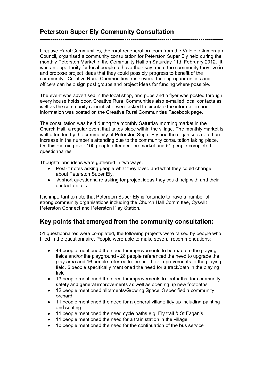 Community Engagement Peterston Super Ely Consultation Summary Report (Final)