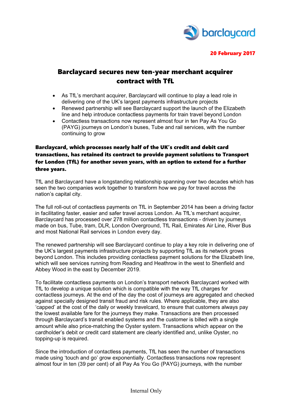 Barclaycard Secures New Ten-Year Merchant Acquirer