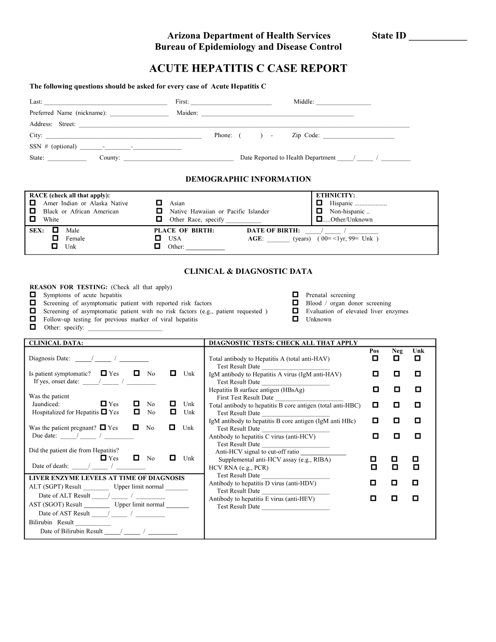 Arizona Department of Health Services State ID ______