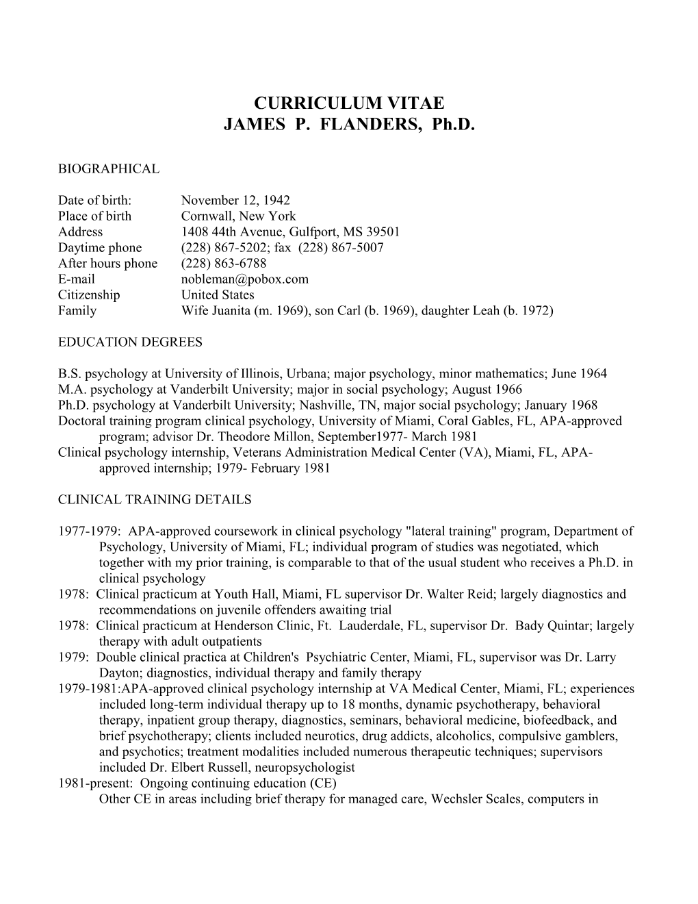 VITAE JAMES P. FLANDERS, Ph.D. PAGE -1