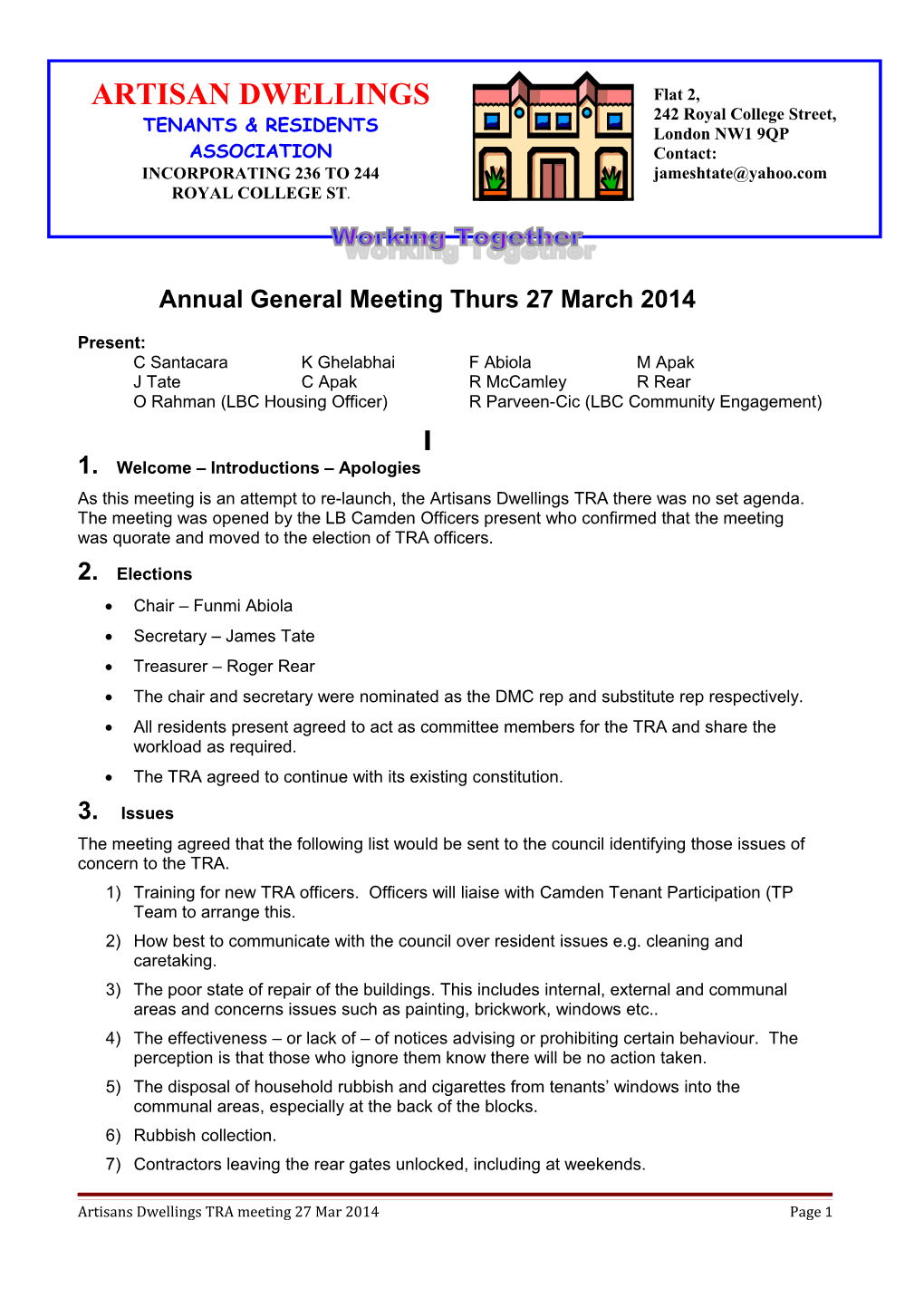 Annual General Meeting Thurs 27 March 2014