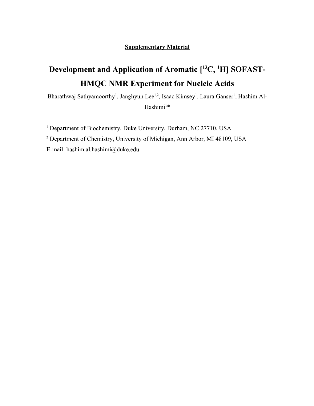 Development and Application of Aromatic 13C, 1H SOFAST-HMQC NMR Experiment for Nucleic Acids