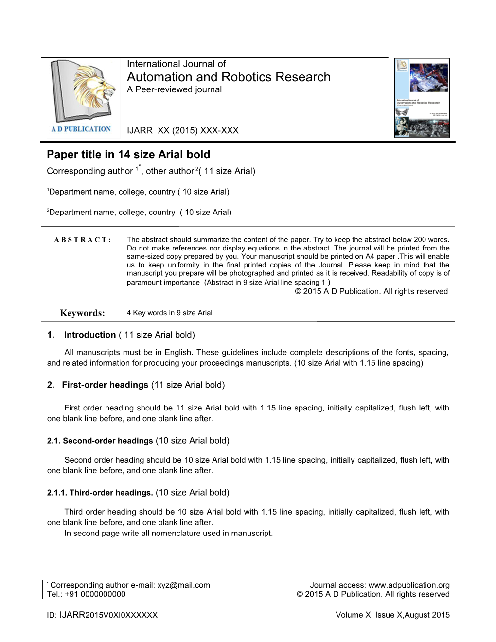 Corresponding Author/ International Journal Ofautomation and Robotics Research