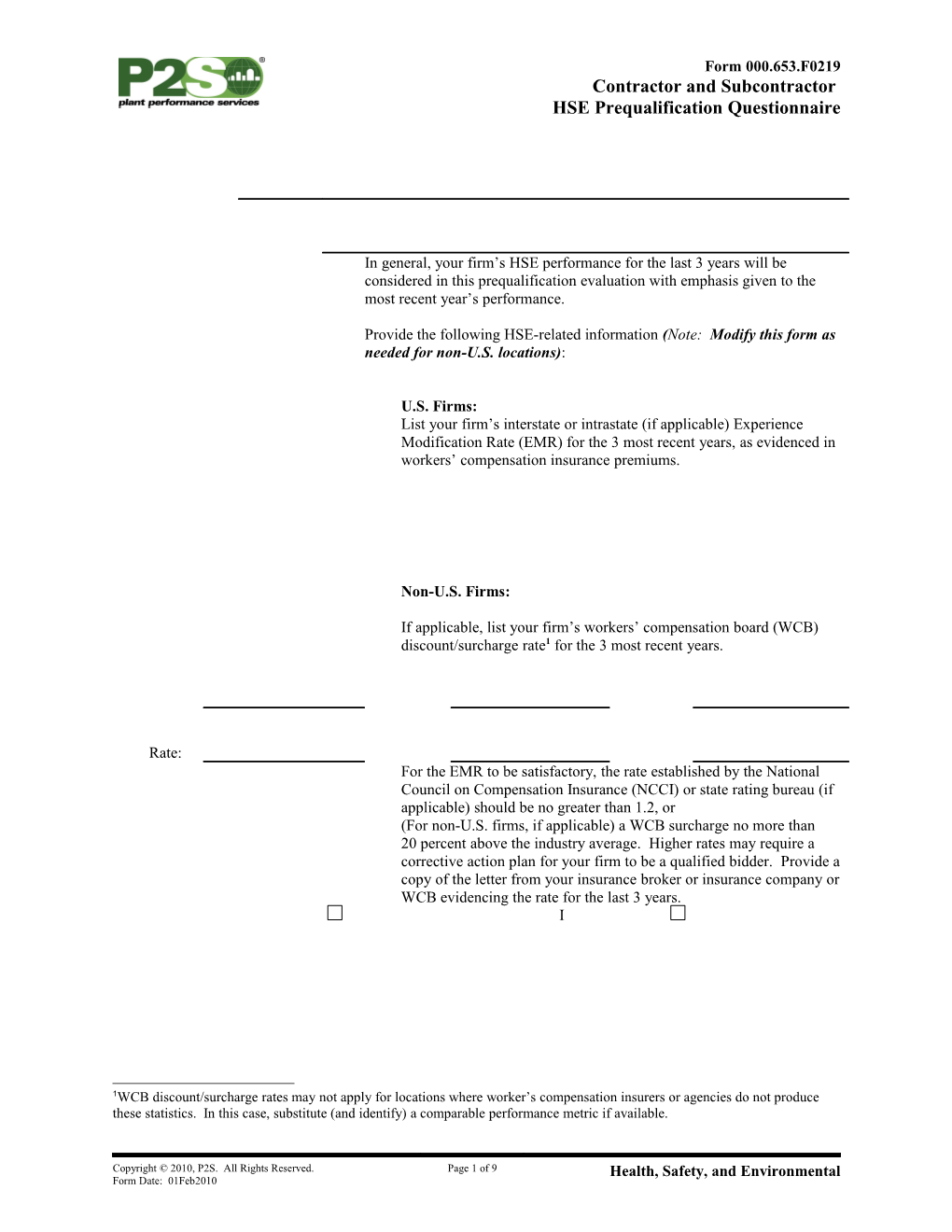 Contractor and Subcontractor HSE Prequalification Questionnaire