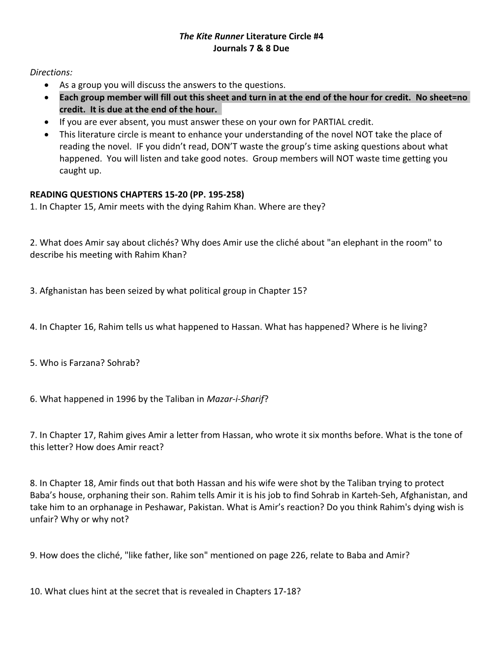 A Study Guide to the Riverhead Edition of Khaled Hosseini S the Kite Runner