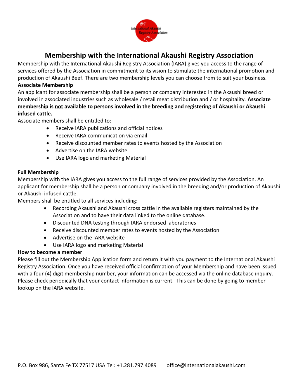 Membership with the International Akaushi Registry Association