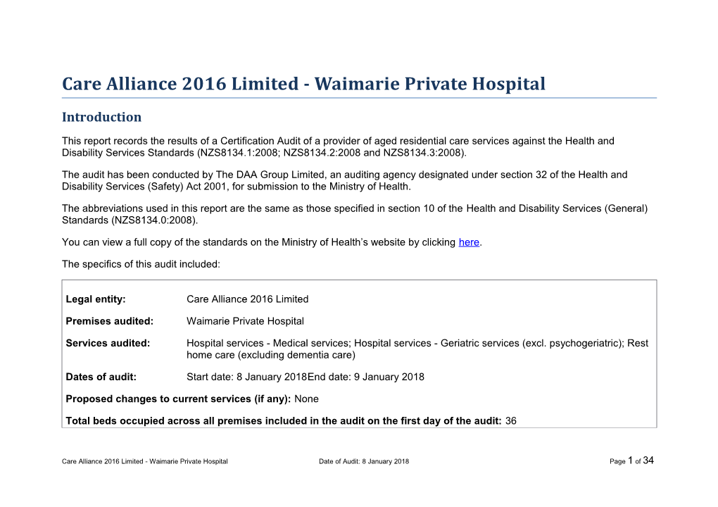 Care Alliance 2016 Limited - Waimarie Private Hospital