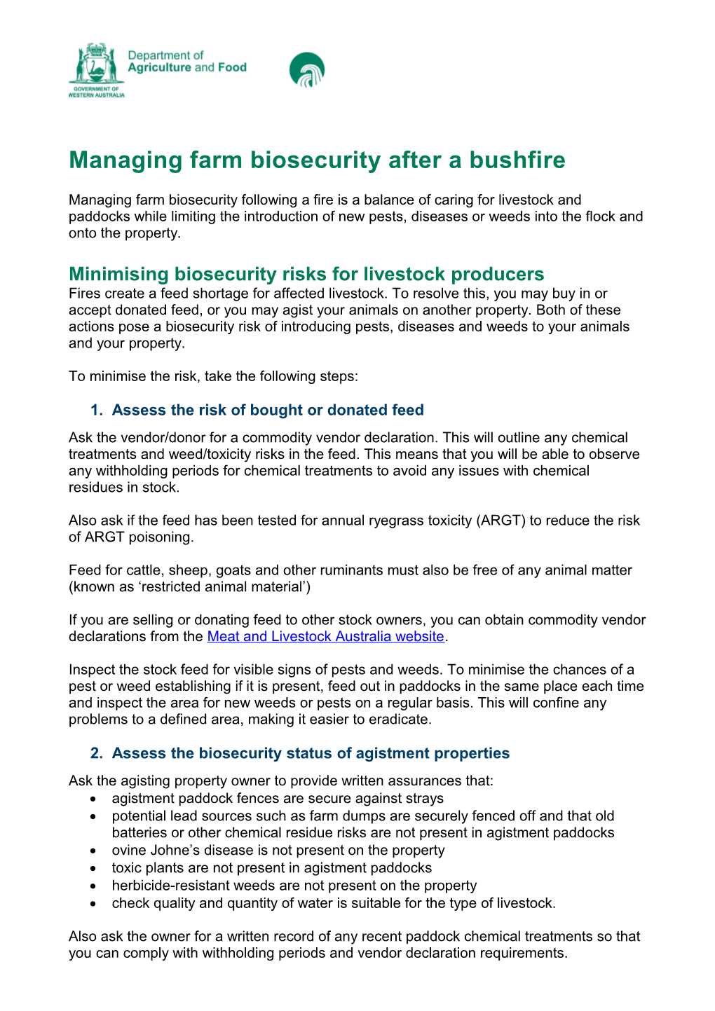 Managing Farm Biosecurityafter a Bushfire