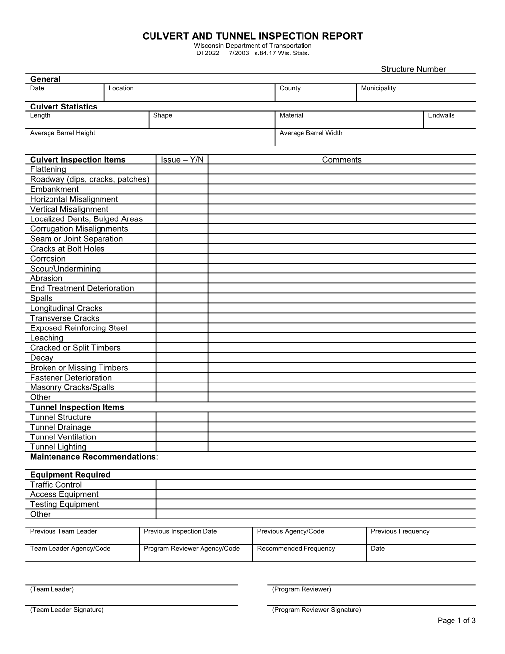 DT2022 Culvert and Tunnel Inspection Report