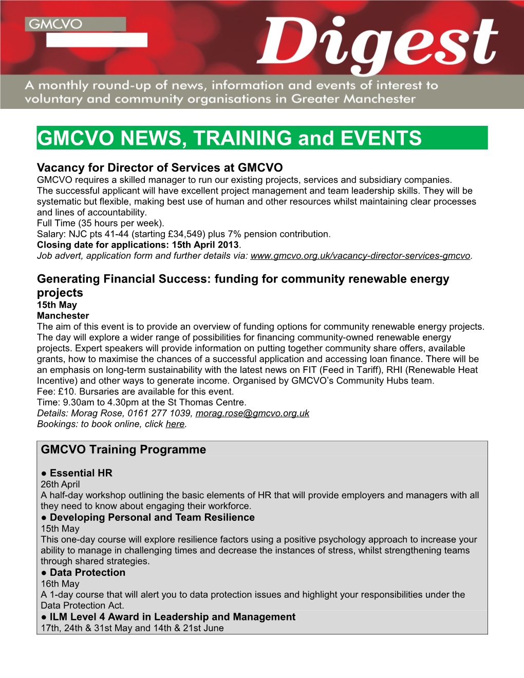 GMCVO NEWS, TRAINING and EVENTS