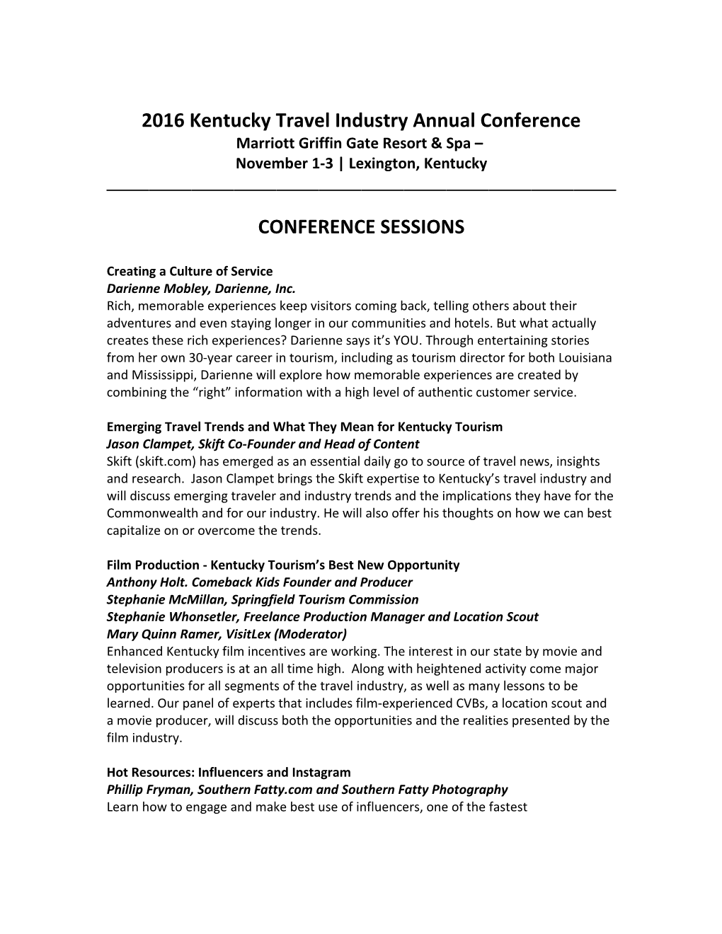 2016 Kentucky Travel Industry Annual Conference