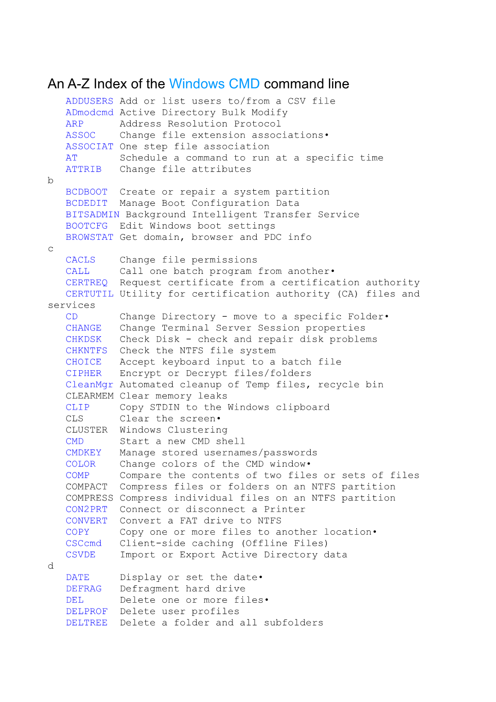 An A-Z Index of the Windows CMD Command Line