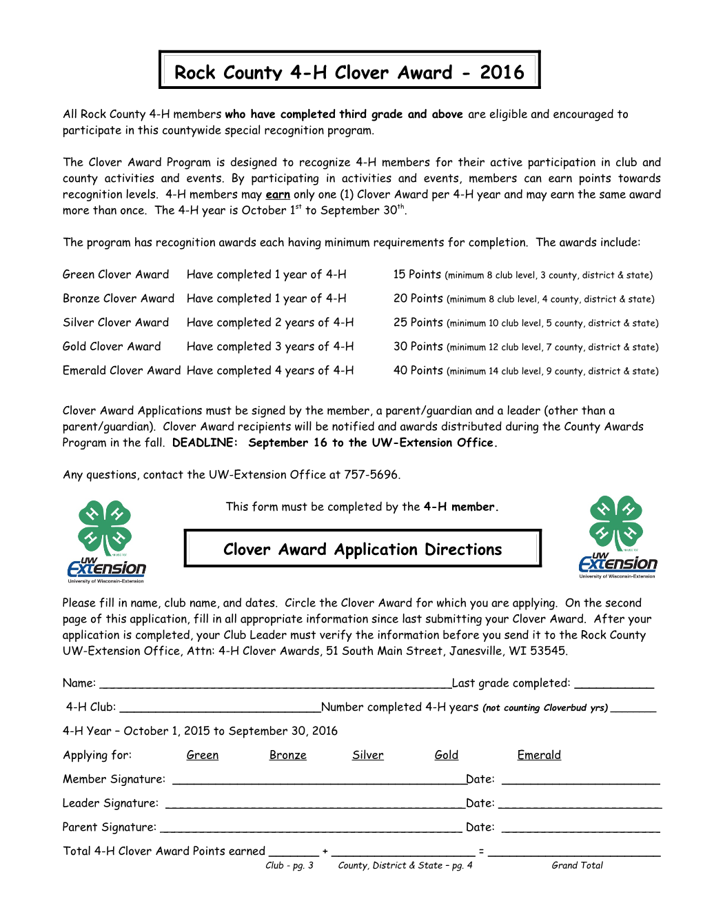 Clover Award Guidelines