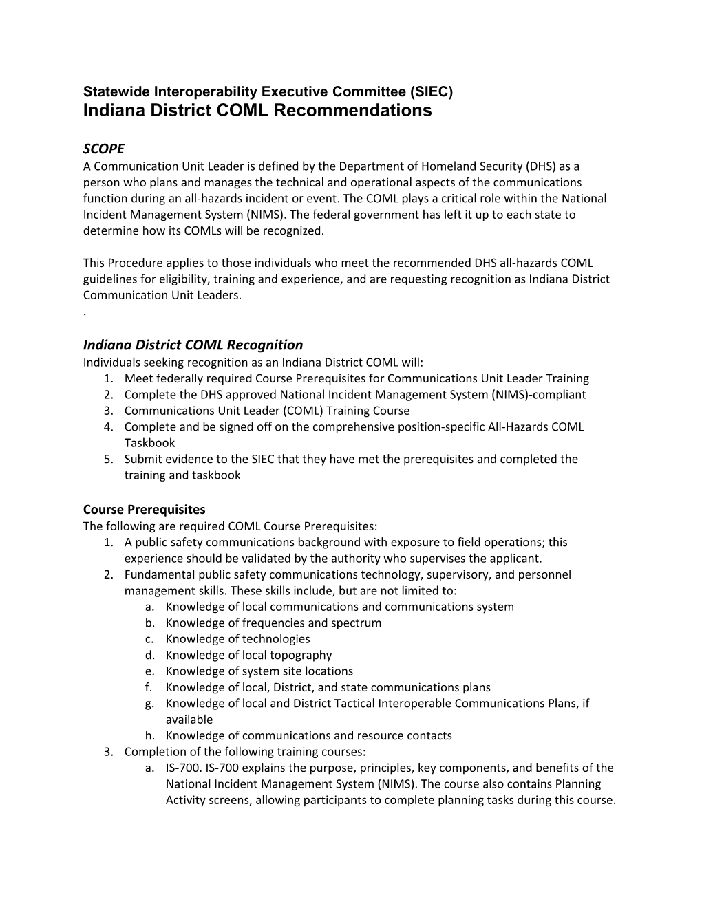 Statewide Interoperability Executive Committee (SIEC)