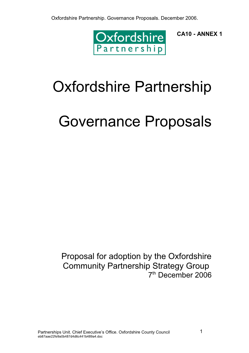Oxfordshire Partnership Proposals