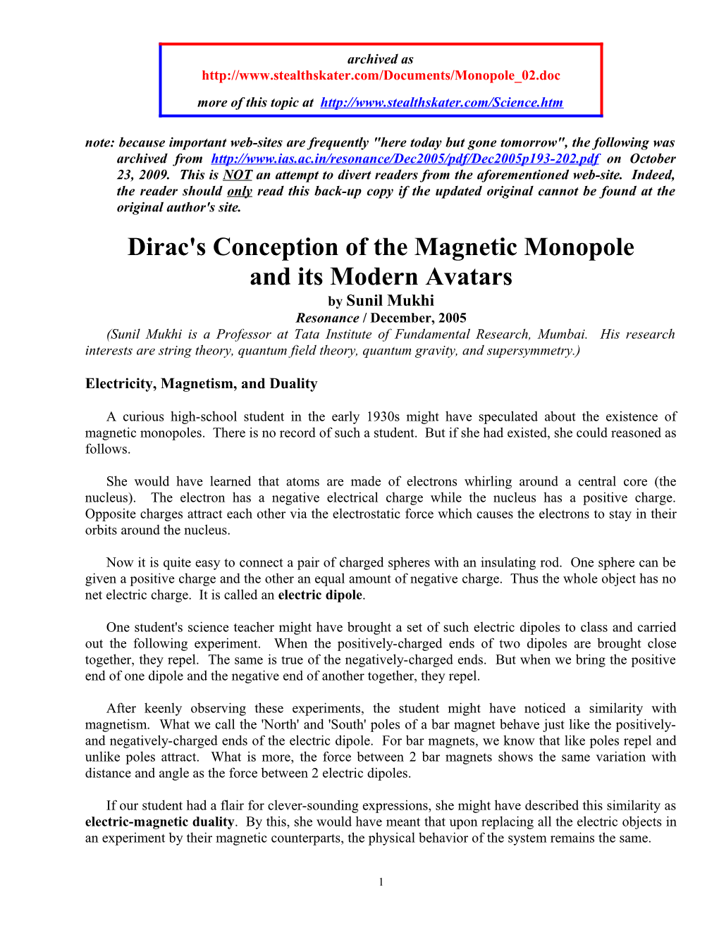 Dirac's Conception of the Magnetic Monopole
