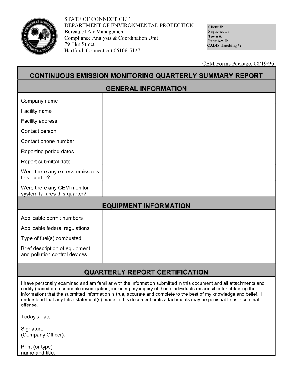 Continuous Emission Monitoring Quarterly Summary Report Word Form