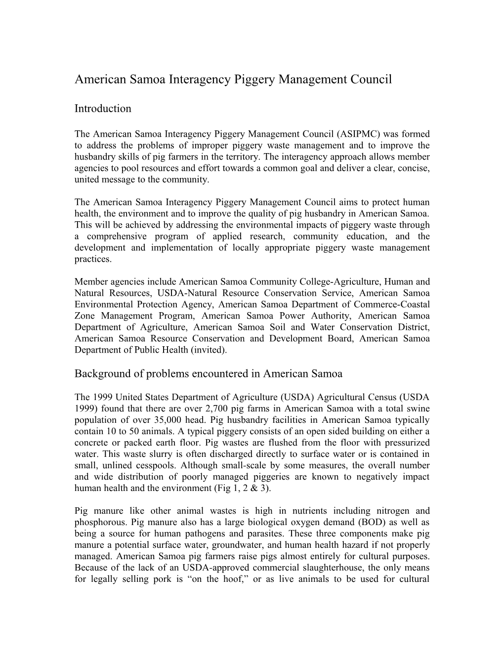 American Samoa Interagency Piggery Management Council
