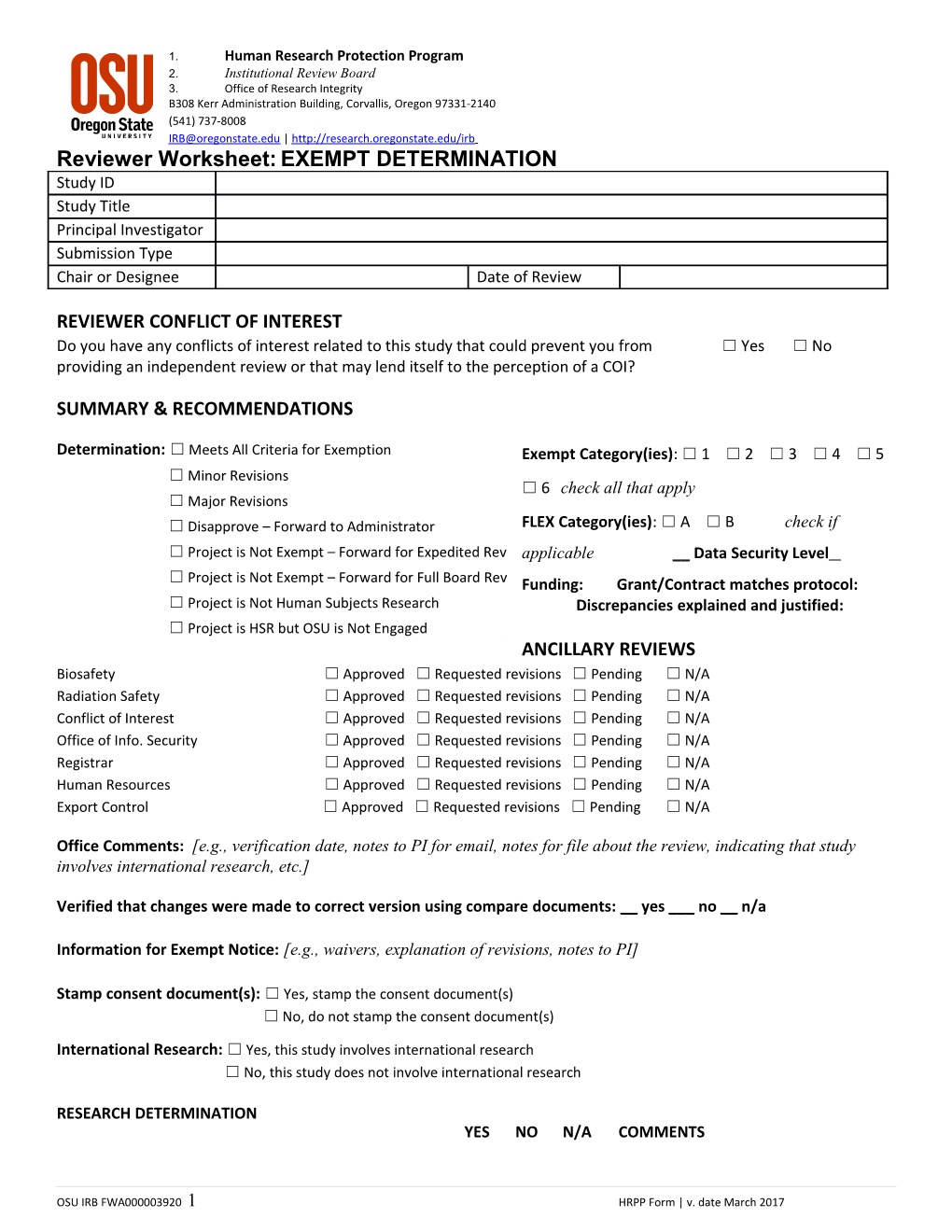 Reviewer Worksheet:EXEMPT DETERMINATION