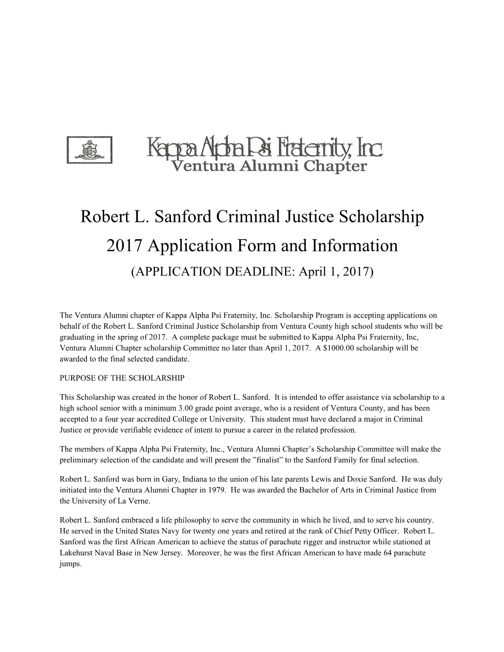 Robert L. Sanford Criminal Justice Scholarship
