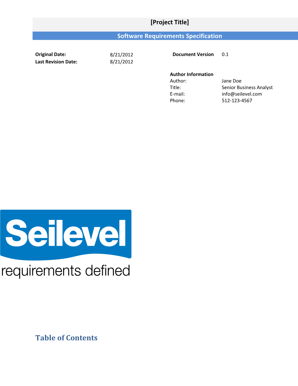 Seilevel Software Requirements Specification Template
