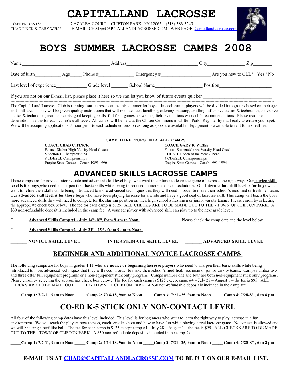 Boys Summer Lacrosse Camps 2008